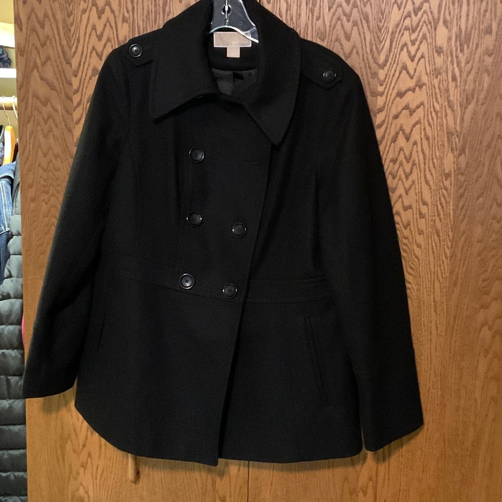 Michael Kors Black Wool Pea Coat L